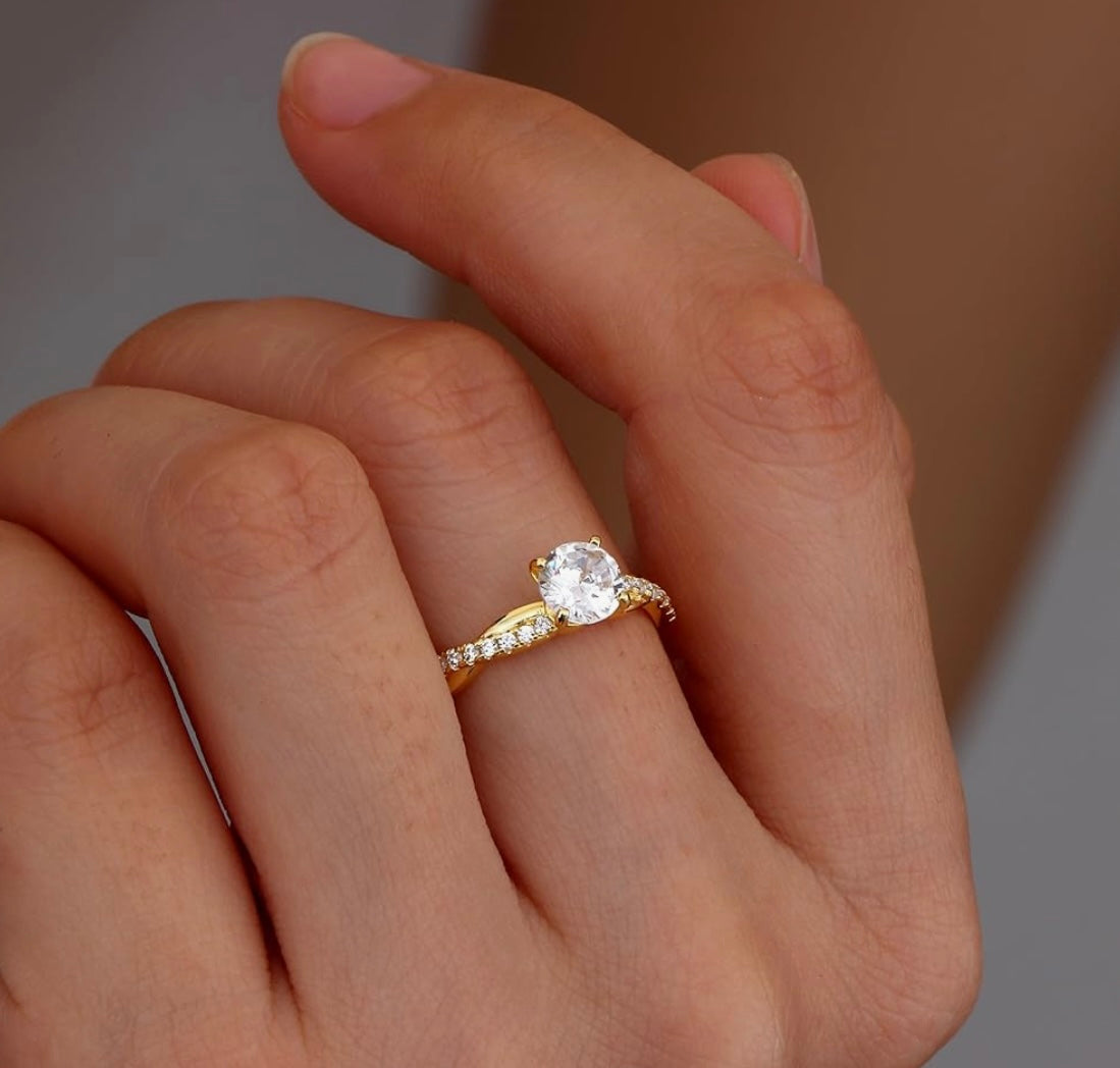 Bague solitaire acier inoxydable /or