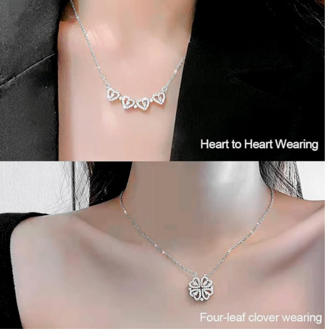 Collier argent trèfle à quatre cœur