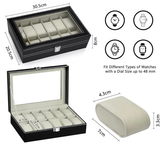 Boîte à montre 12 emplacements noir /beige