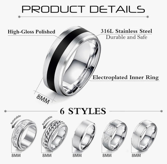 6 bagues acier inoxydable