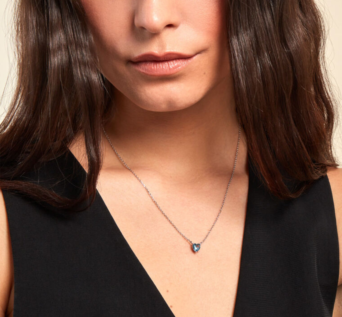 Collier argent cœur bleu