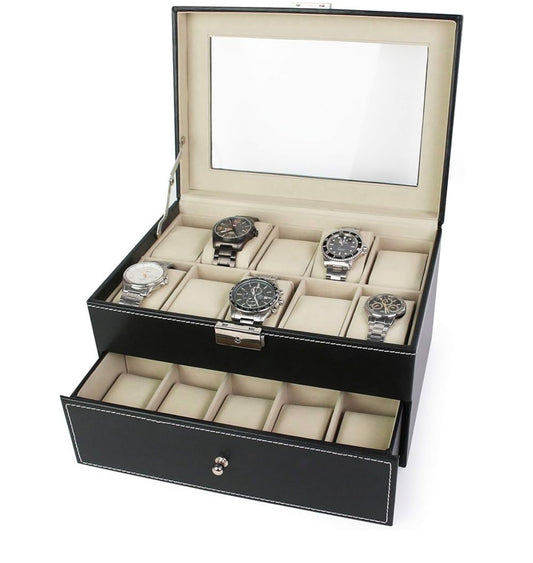Boîte à montre 20 rangement noir / beige