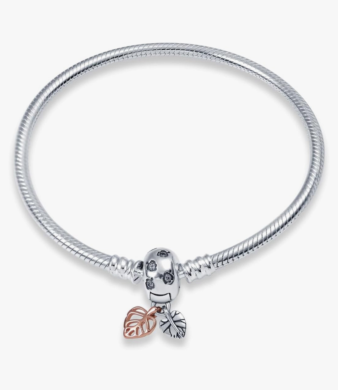 Bracelet acier inoxydable feuille or rose et cœur argent