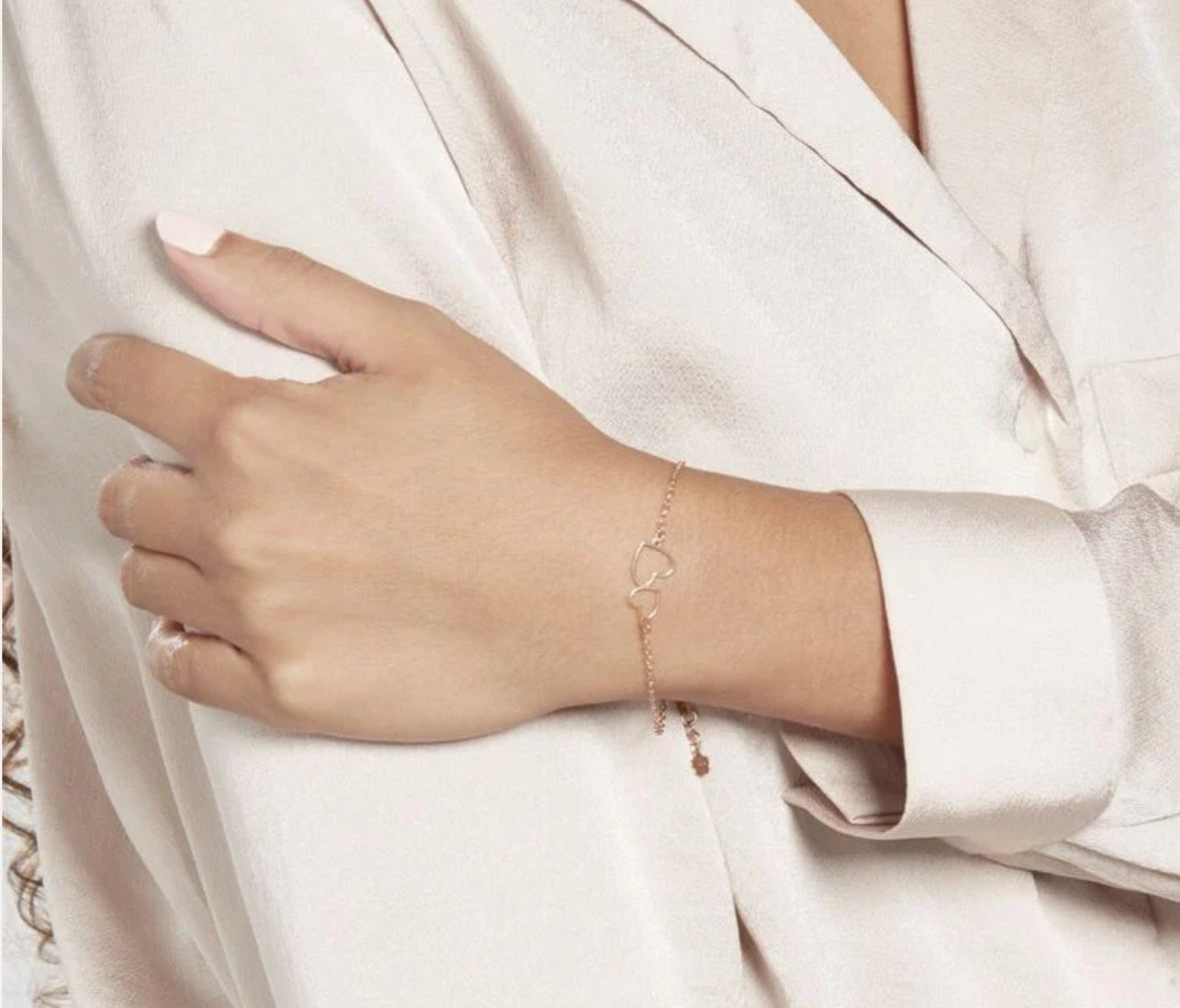 Bracelet or rose double coeur