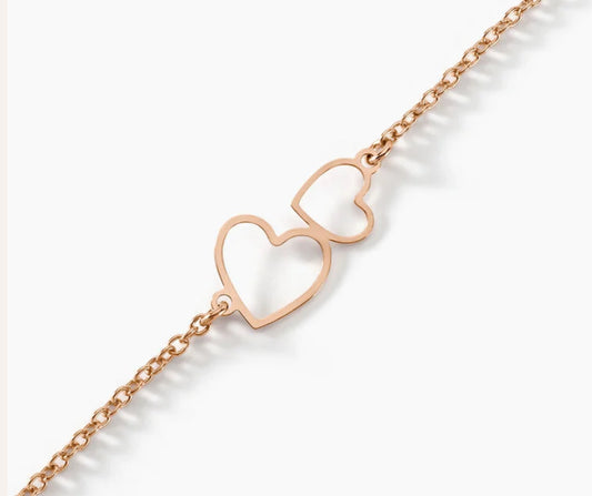 Bracelet or rose double coeur
