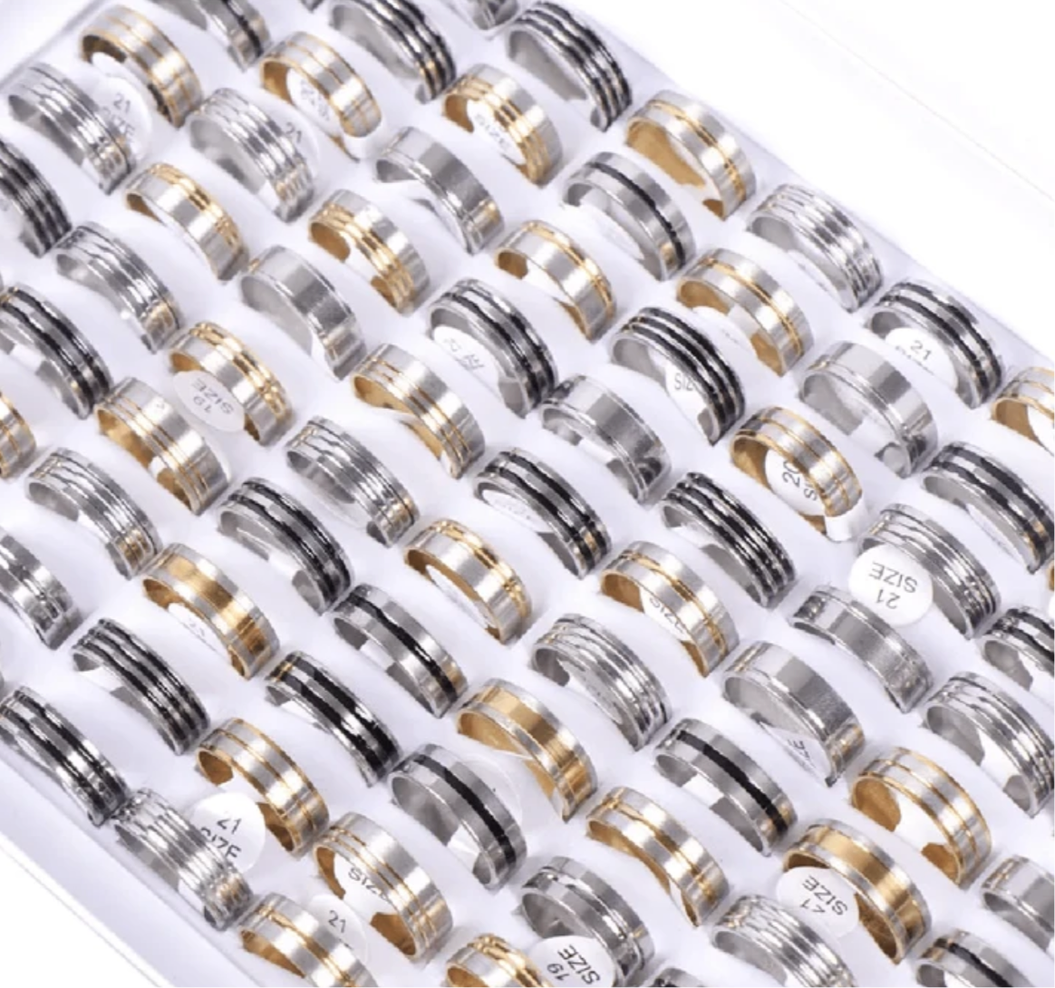 20 Pièces Ensemble De Bagues Rayées En Acier Inoxydable