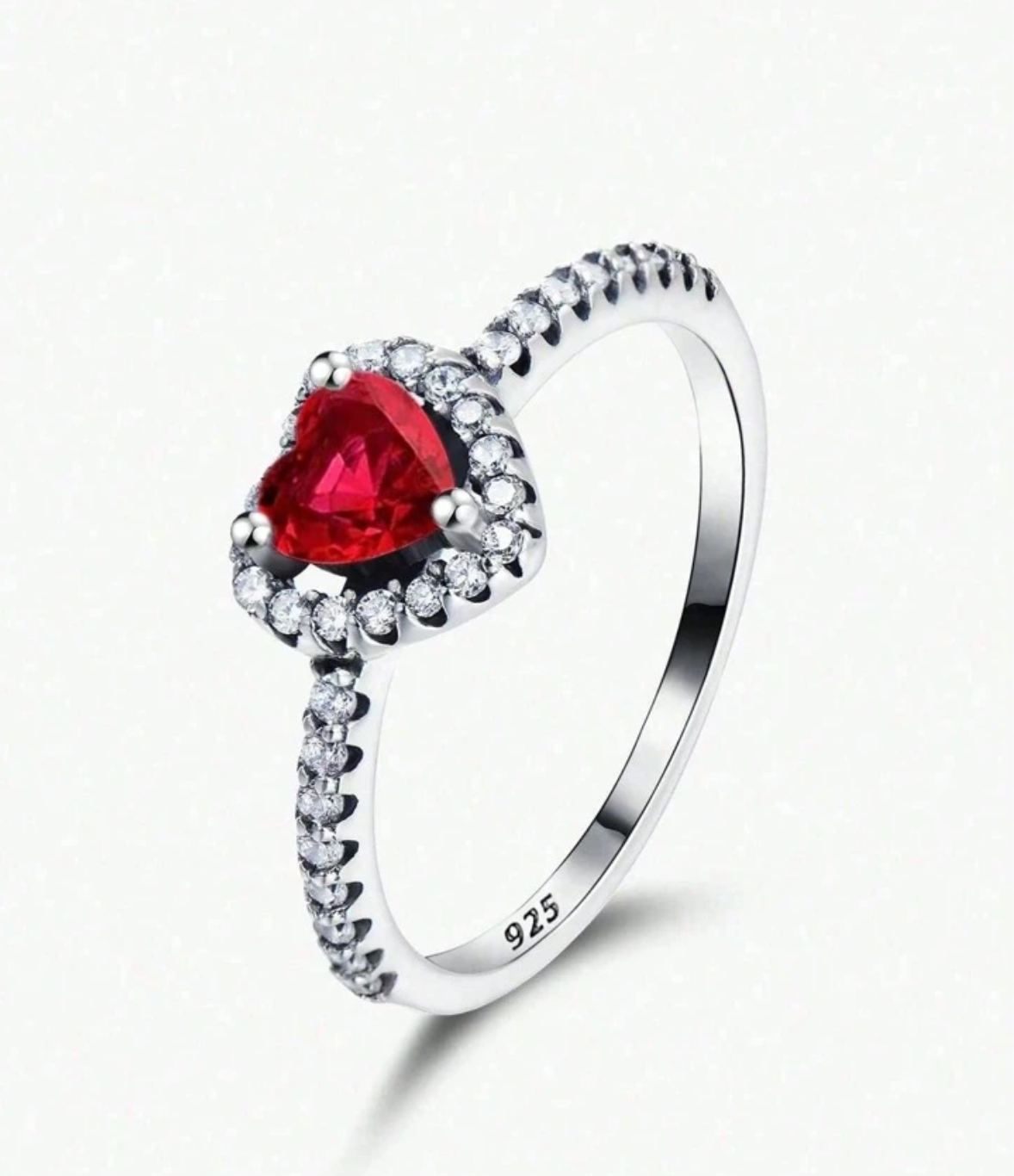Bague imitation pandora argent cœur rouge