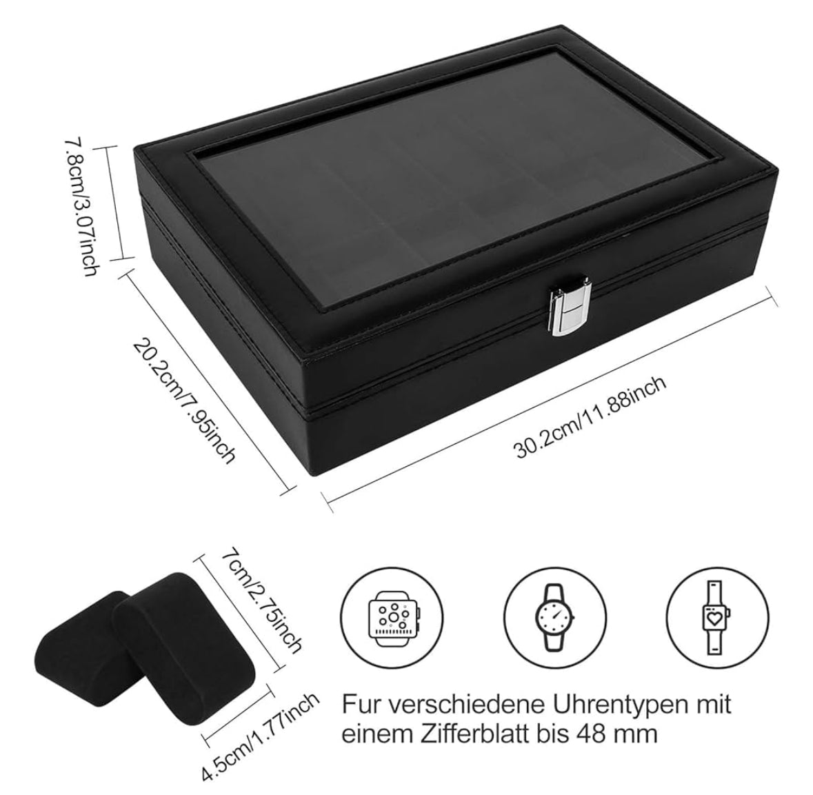 Boîte à montre noir 12 emplacements