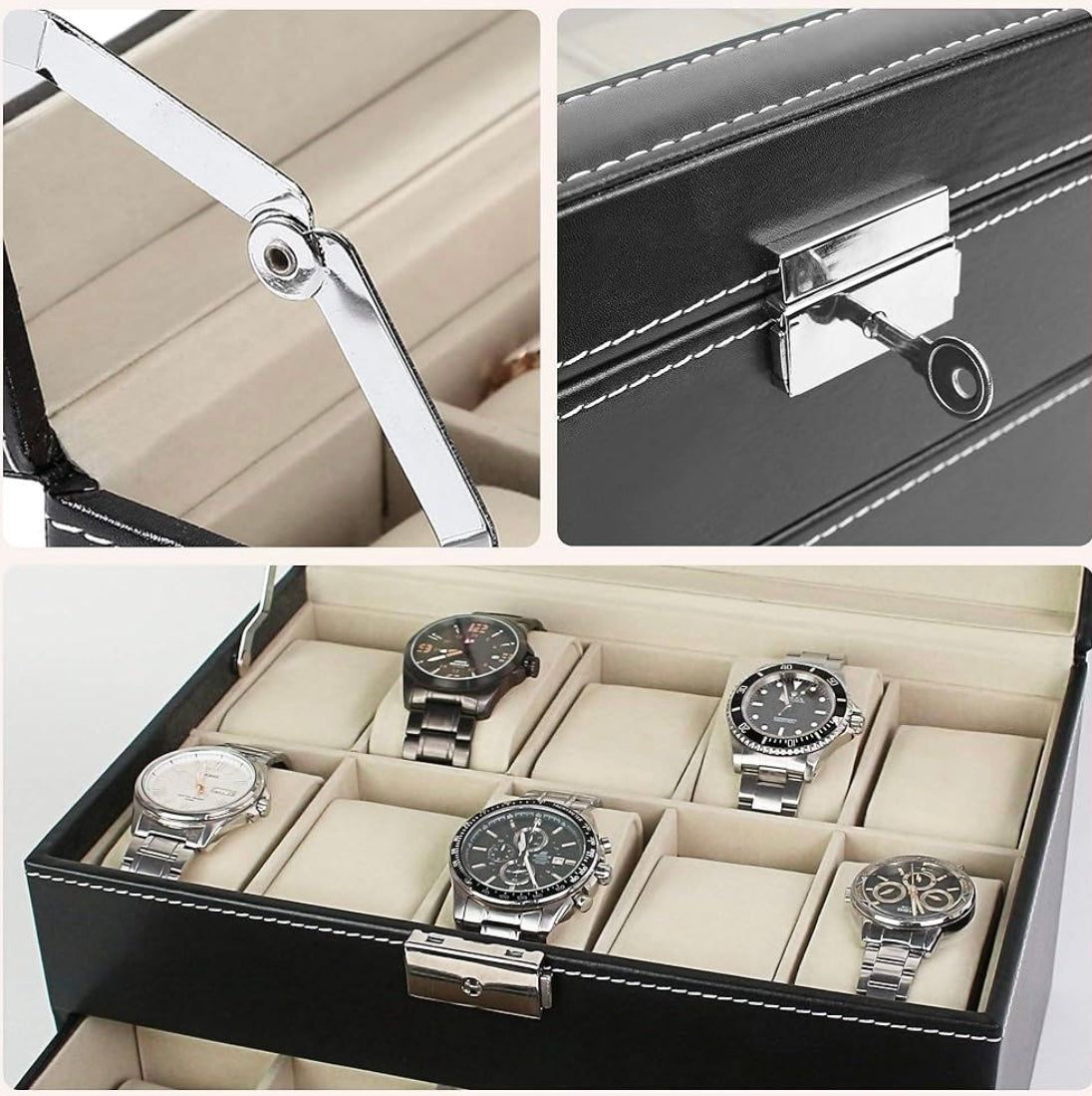 Boîte à montre 20 rangement noir / beige