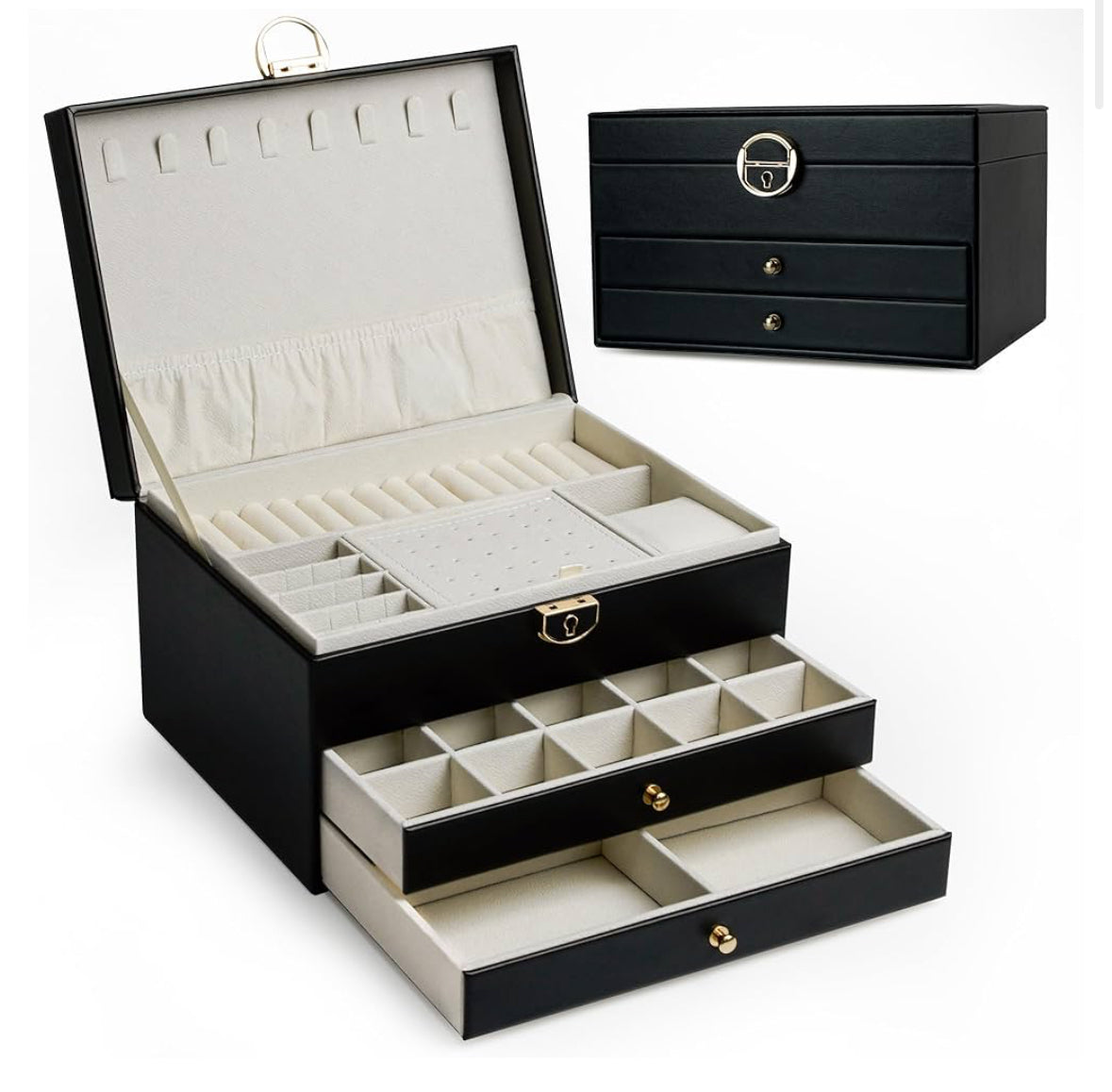 Boîte à bijoux noir / beige