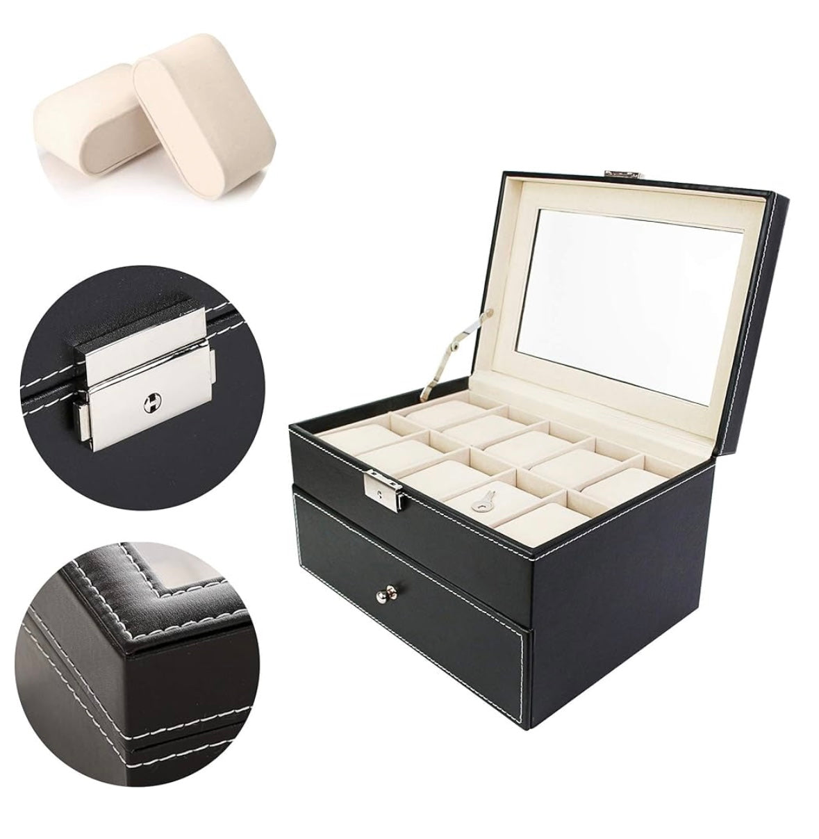 Boîte à montre 20 rangement noir / beige