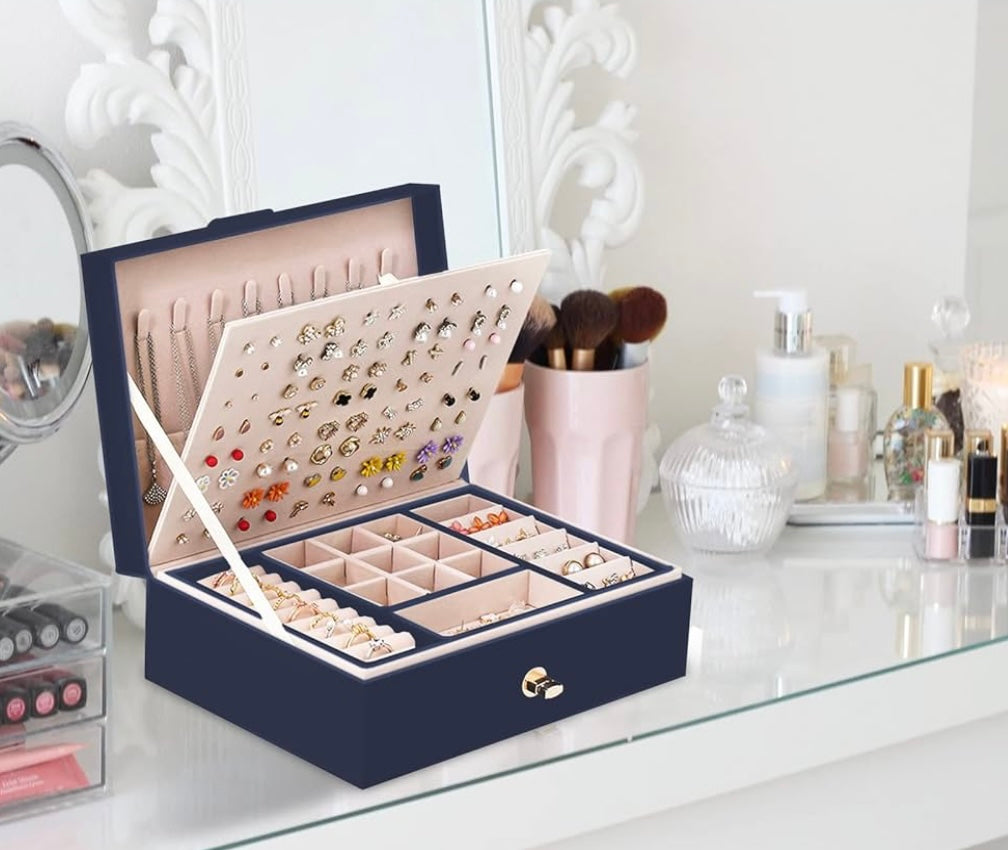 Boîte à bijoux bleu / beige