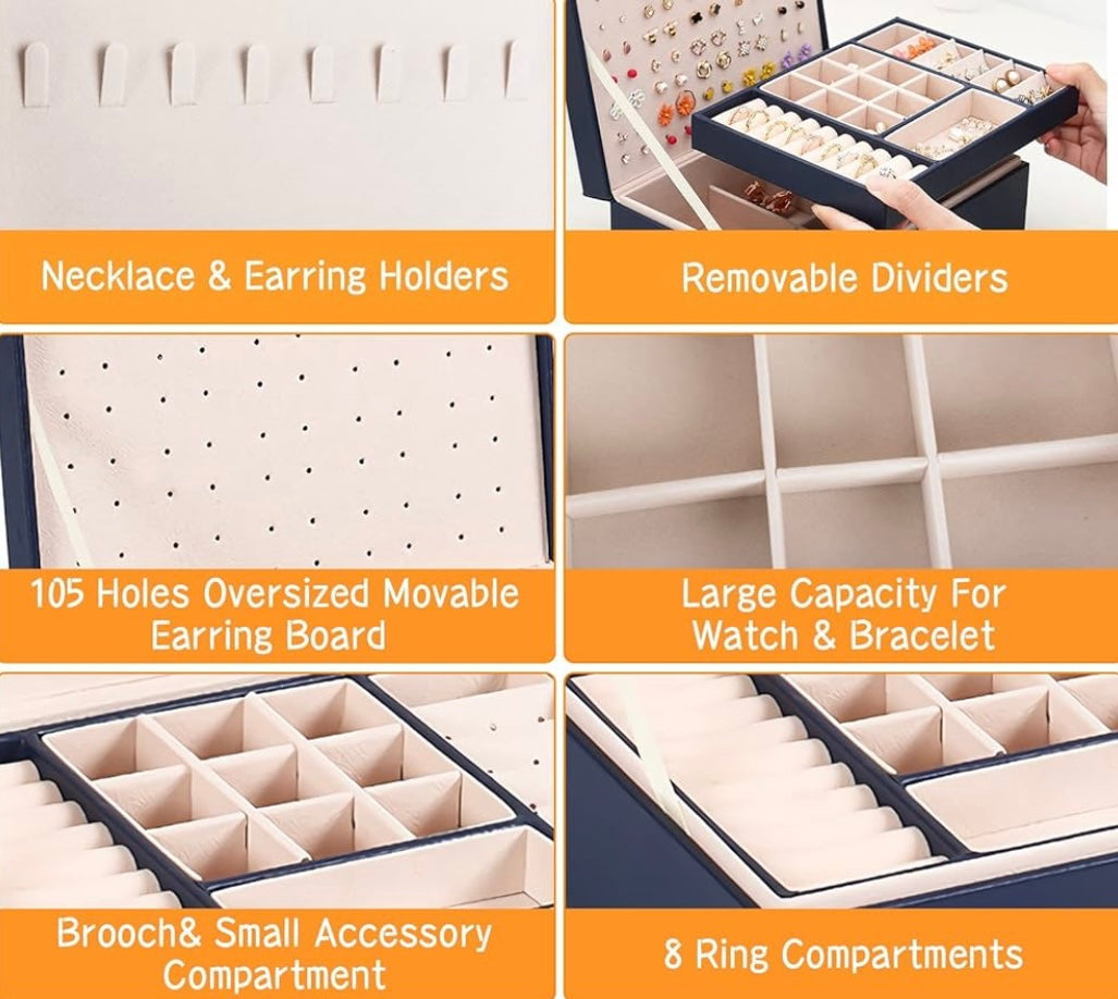 Boîte à bijoux bleu / beige