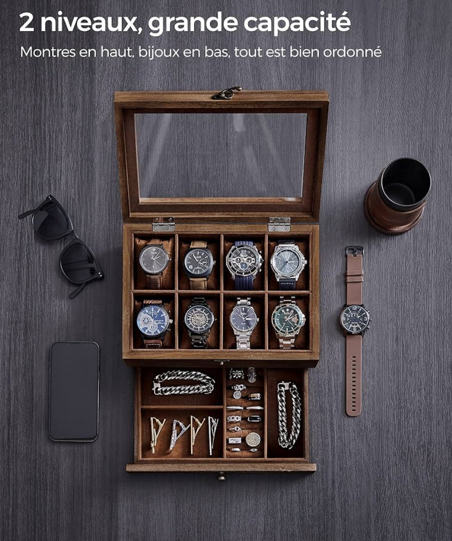 Boîte à montre et bijoux en bois