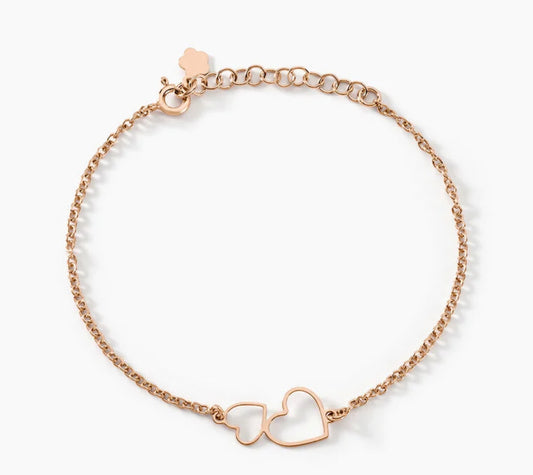Bracelet or rose double coeur