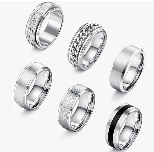 6 bagues acier inoxydable
