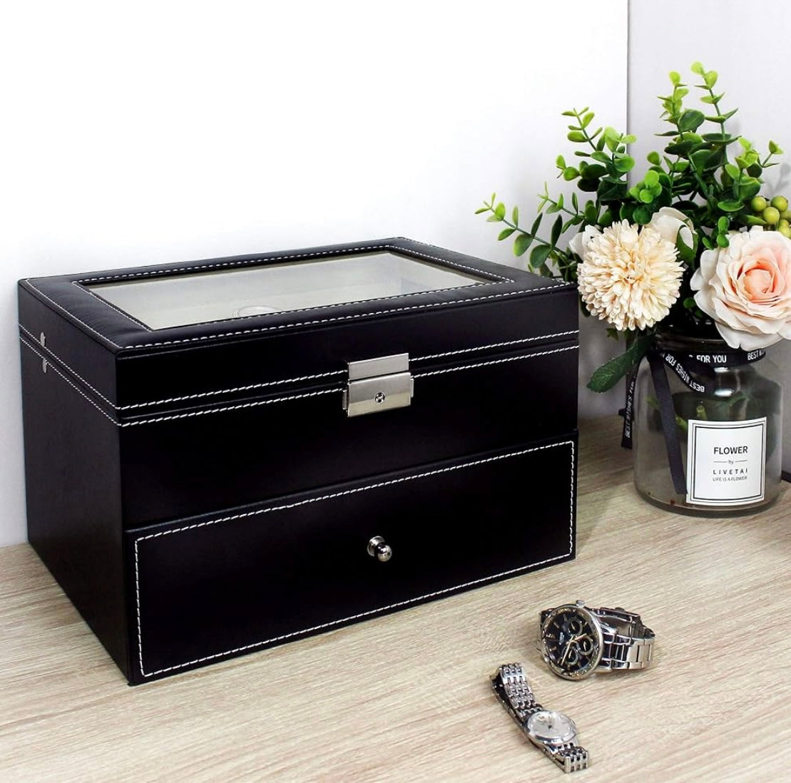 Boîte à montre 20 rangement noir / beige