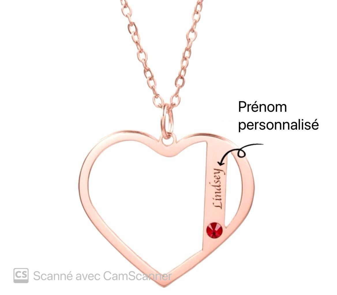 Cœur prénom personnalisé or/ acier inoxydable / or rose