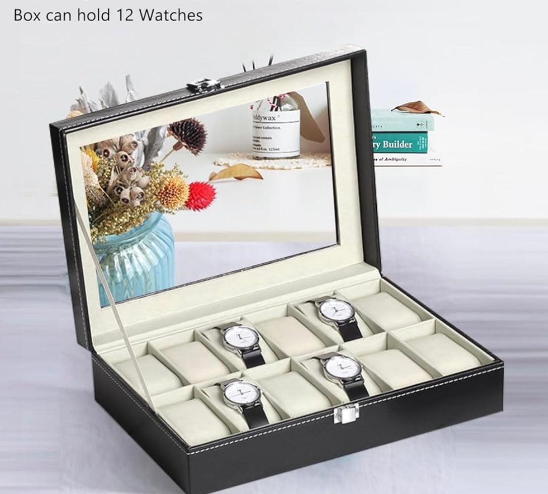 Boîte à montre 12 emplacements noir /beige
