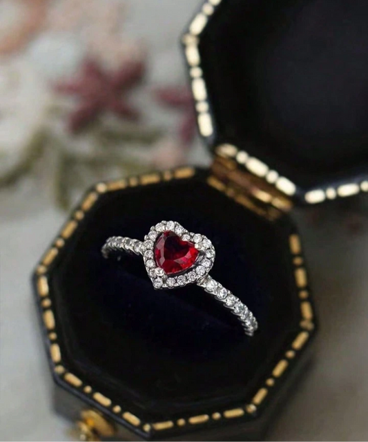 Bague imitation pandora argent cœur rouge