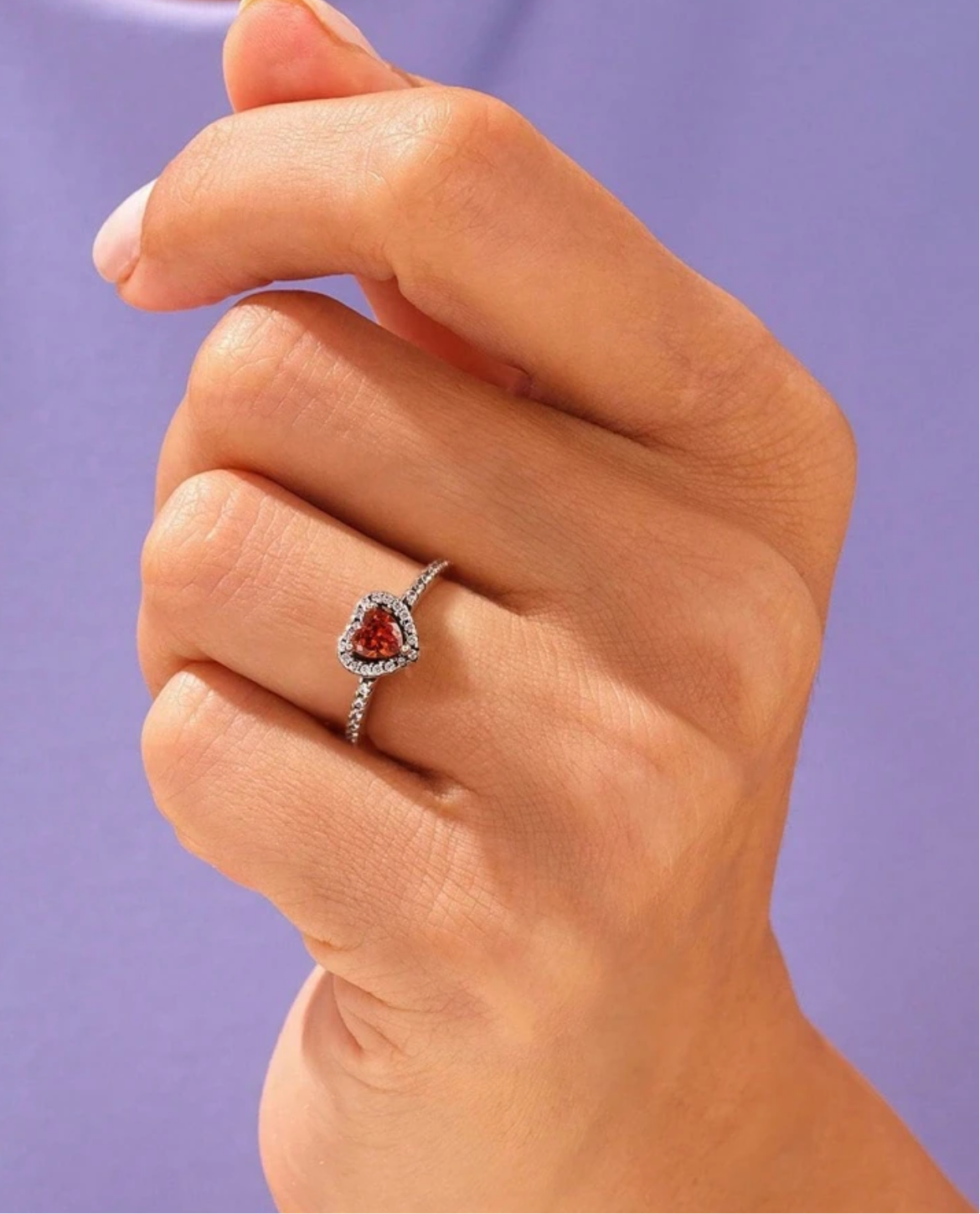 Bague imitation pandora argent cœur rouge