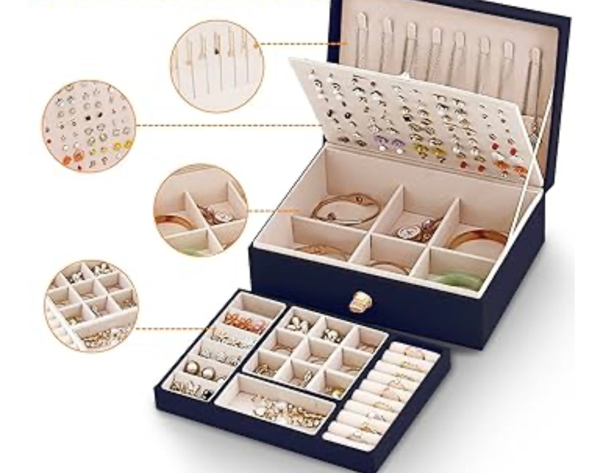 Boîte à bijoux bleu / beige