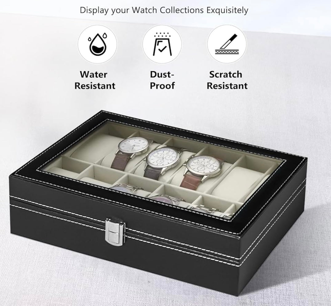 Boîte à montre 12 emplacements noir /beige