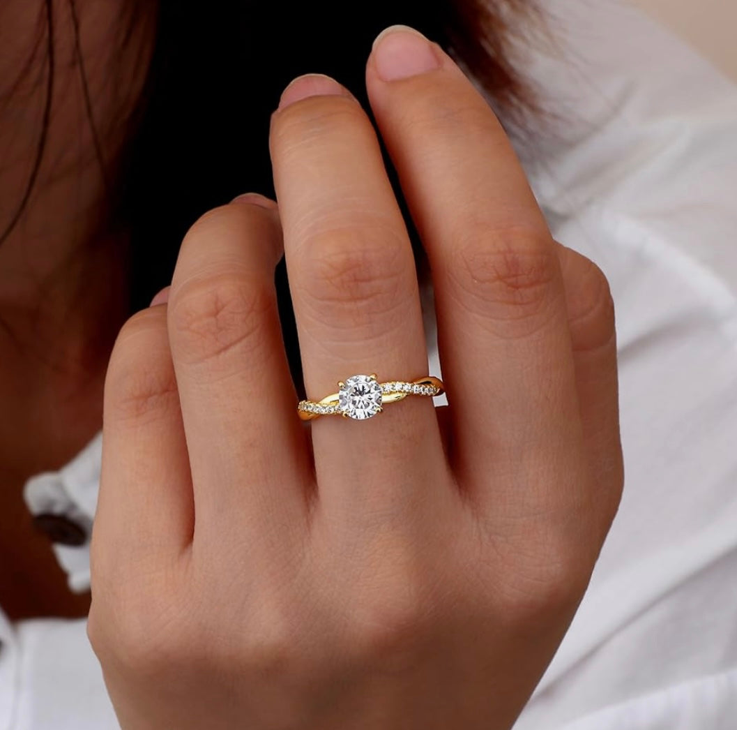 Bague solitaire acier inoxydable /or