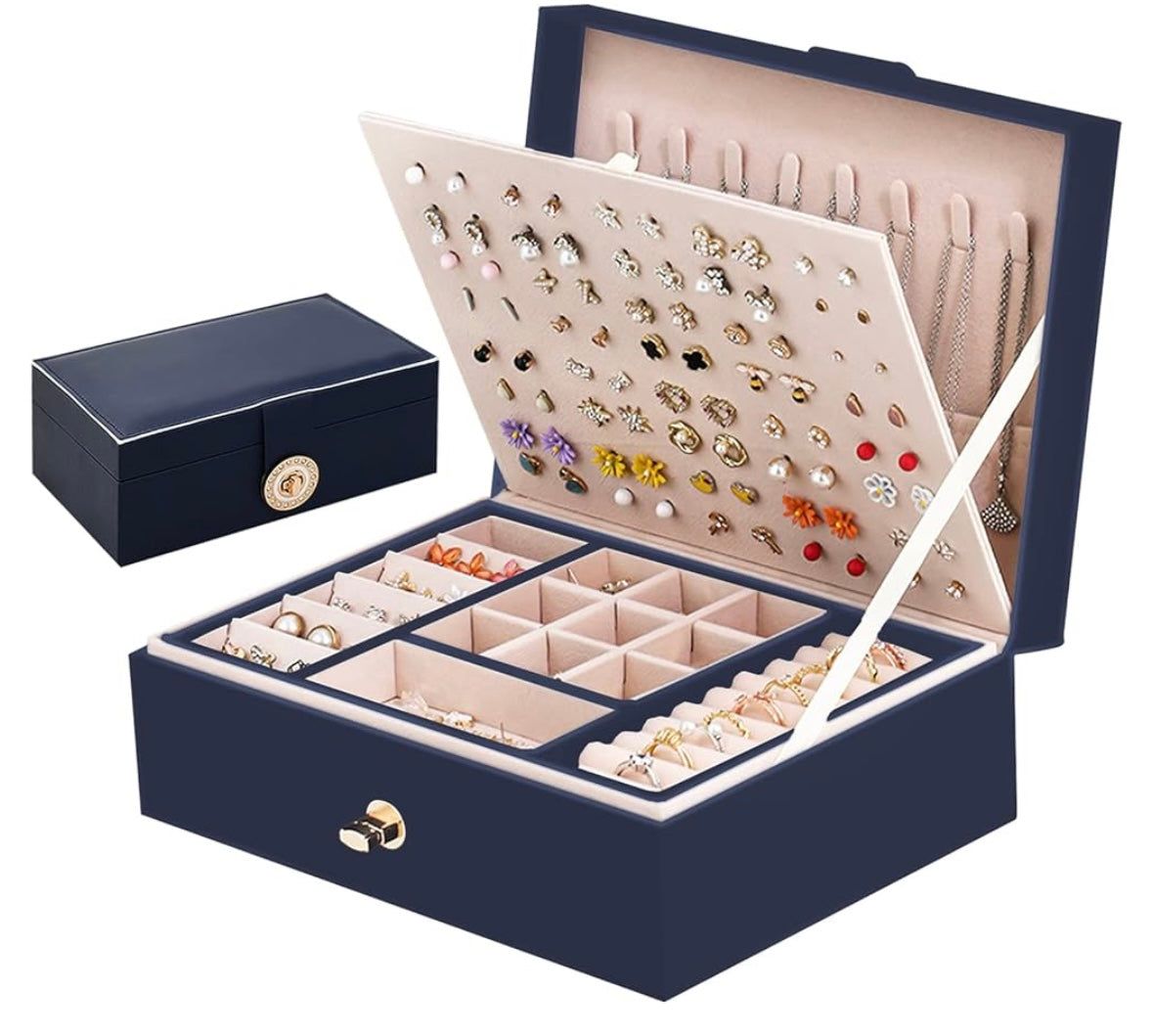 Boîte à bijoux bleu / beige