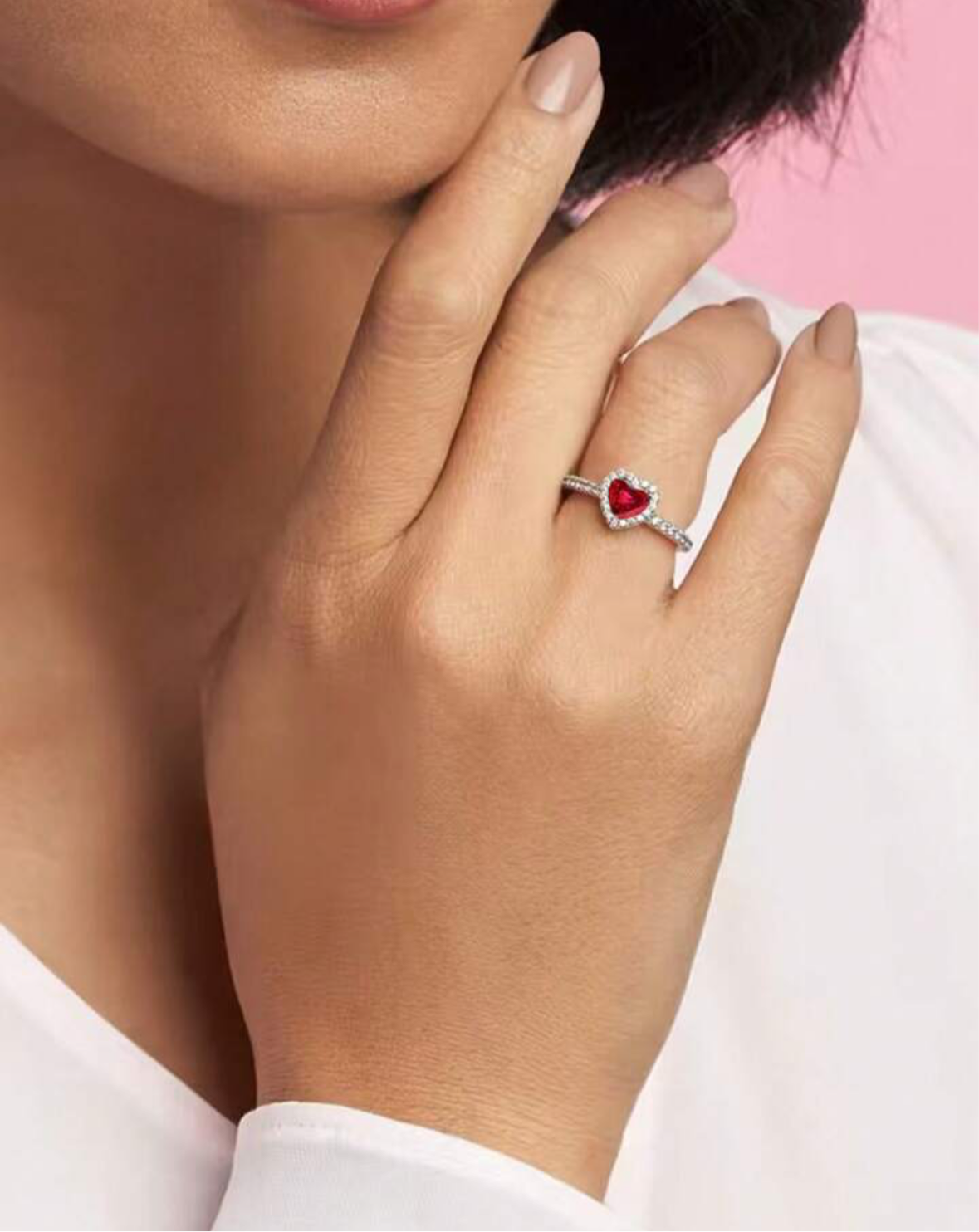 Bague imitation pandora argent cœur rouge