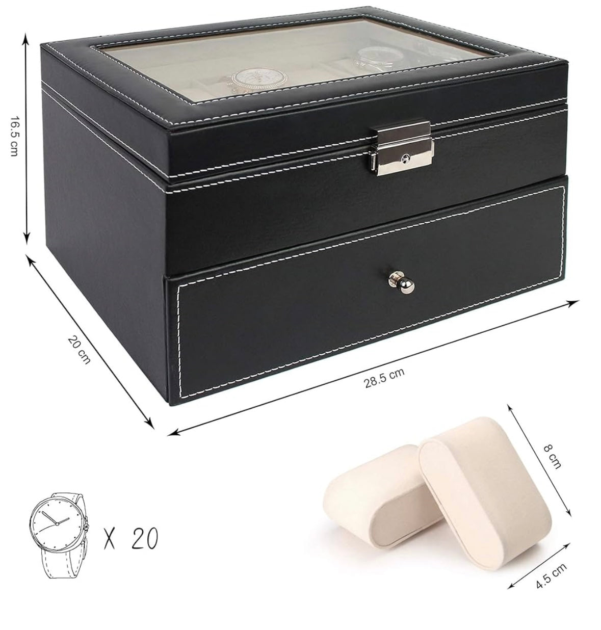 Boîte à montre 20 rangement noir / beige