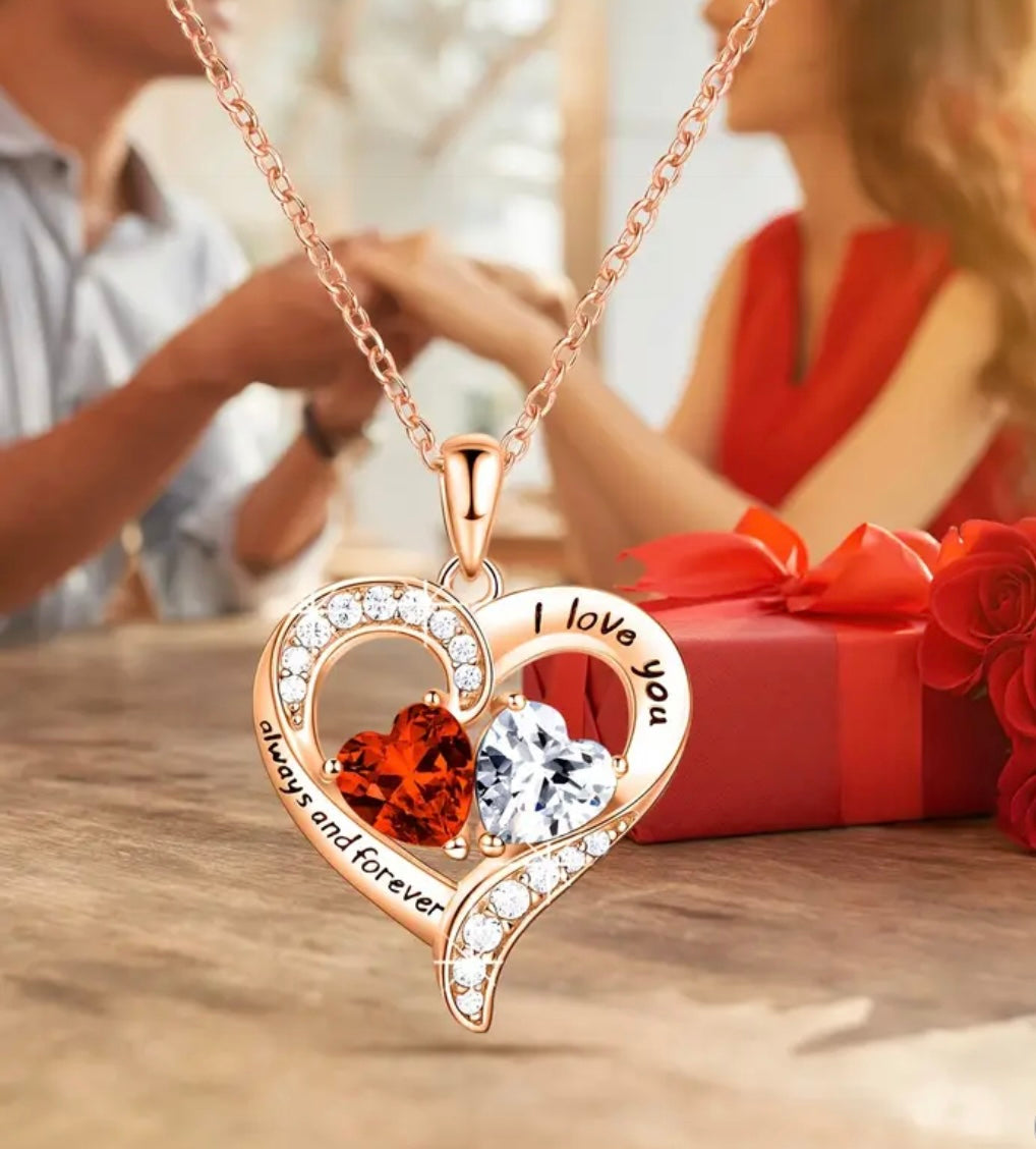 Boîte rose éternel rose avec collier or rose