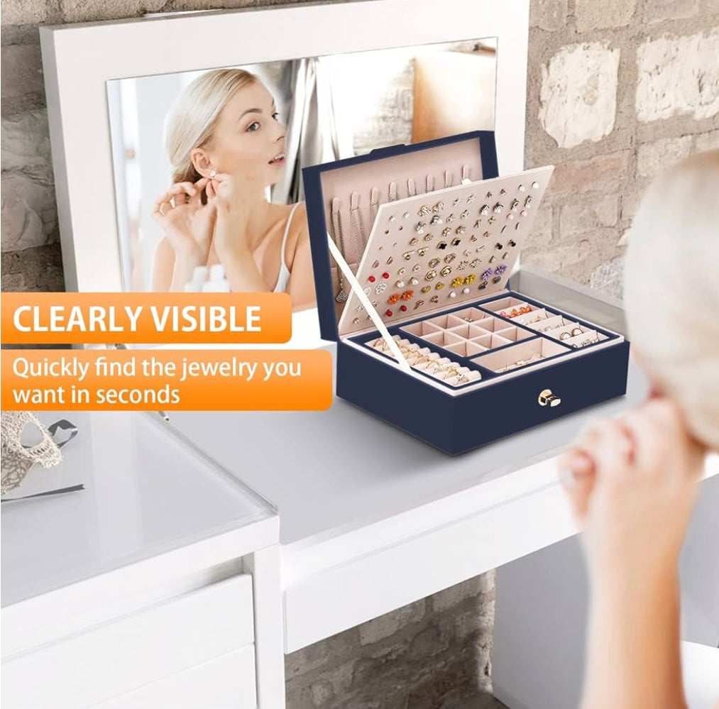 Boîte à bijoux bleu / beige