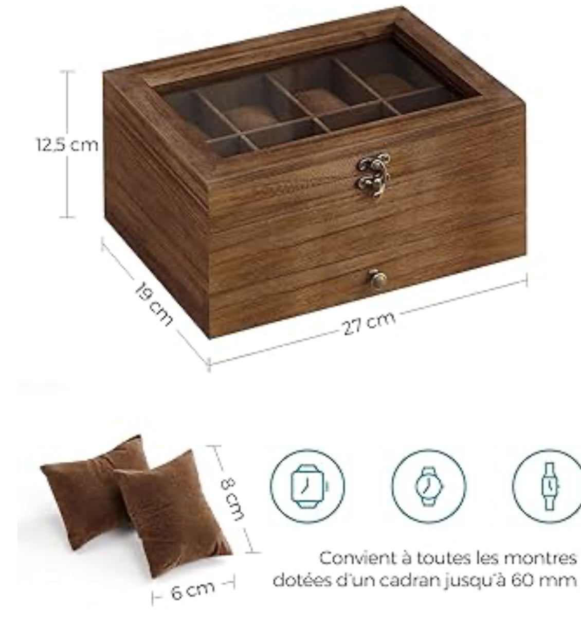 Boîte à montre et bijoux en bois