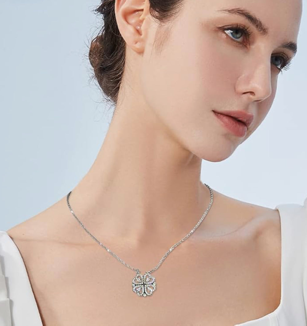 Collier argent trèfle à quatre cœur