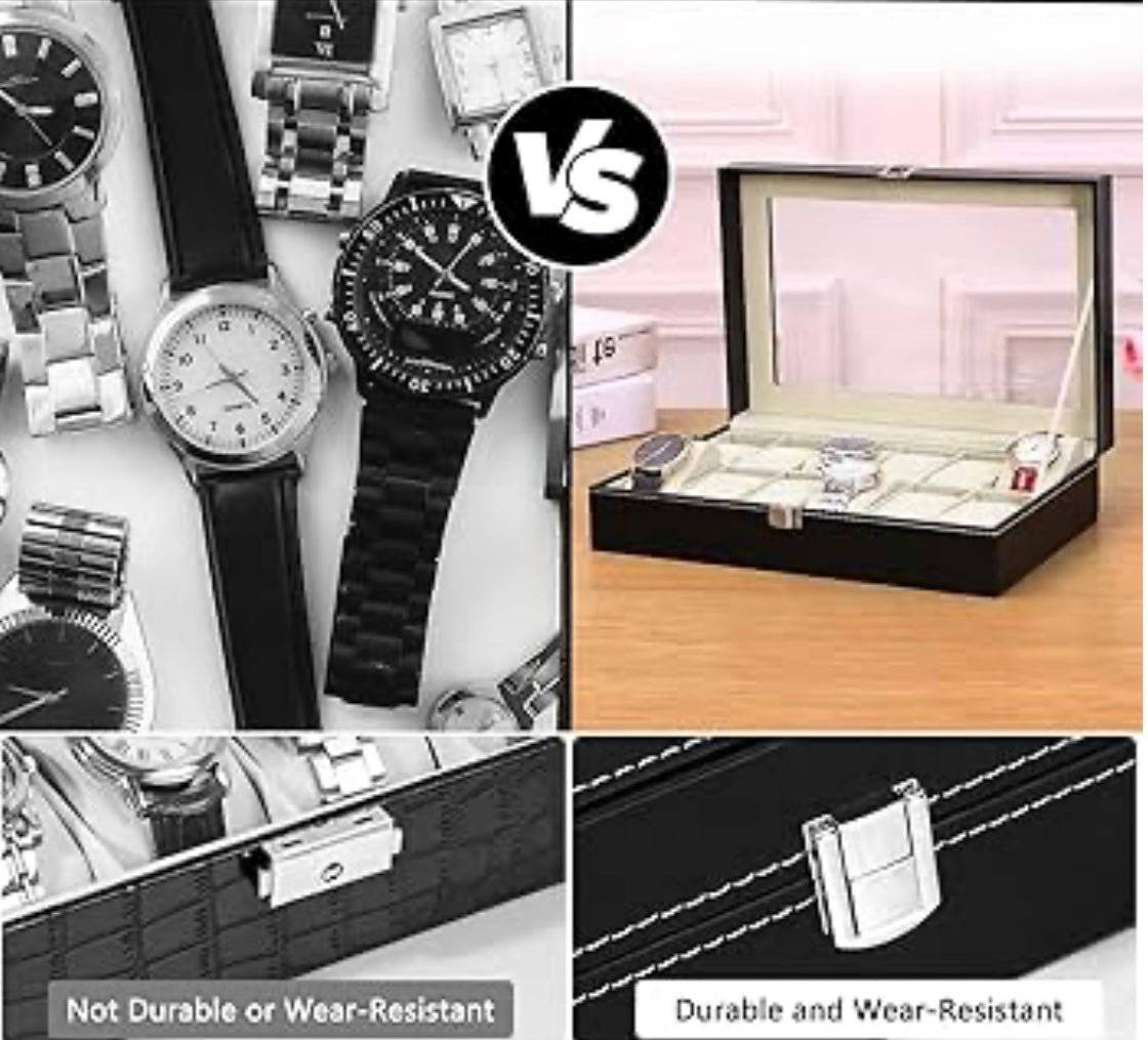 Boîte à montre 12 emplacements noir /beige