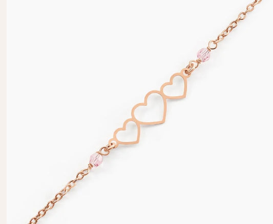 Bracelet or rose triple cœur