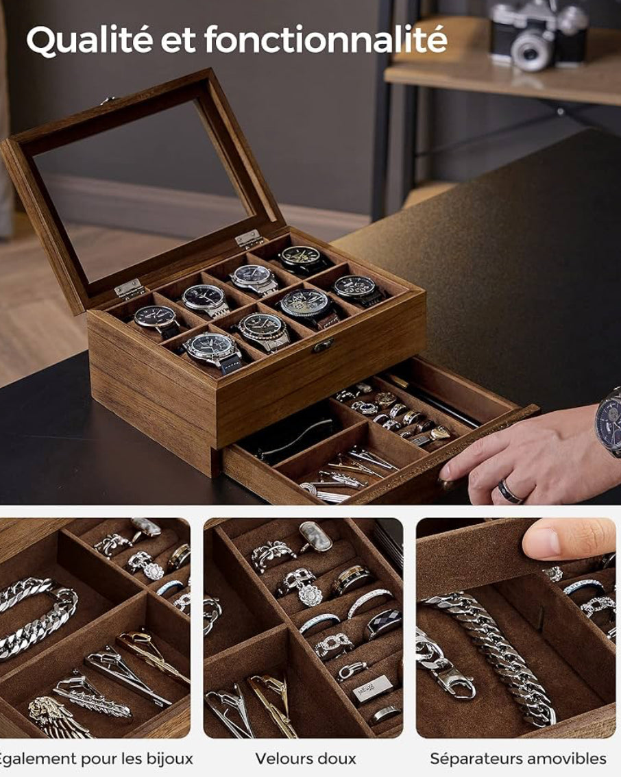 Boîte à montre et bijoux en bois