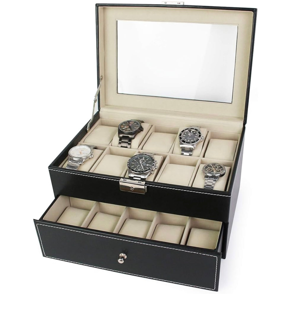 Boîte à montre 20 rangement noir / beige