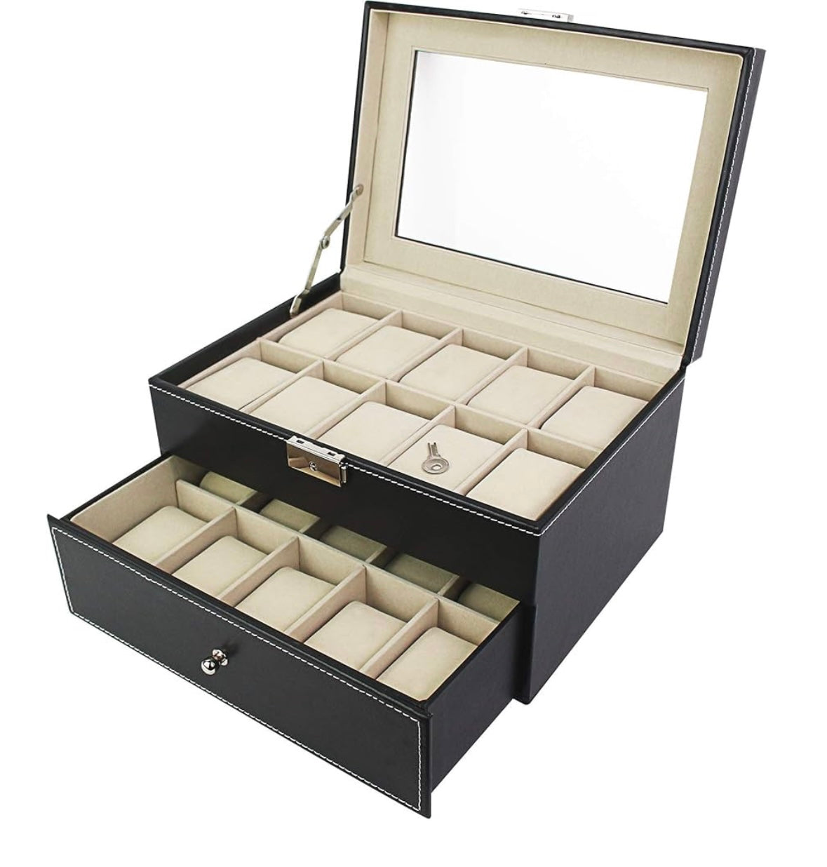 Boîte à montre 20 rangement noir / beige
