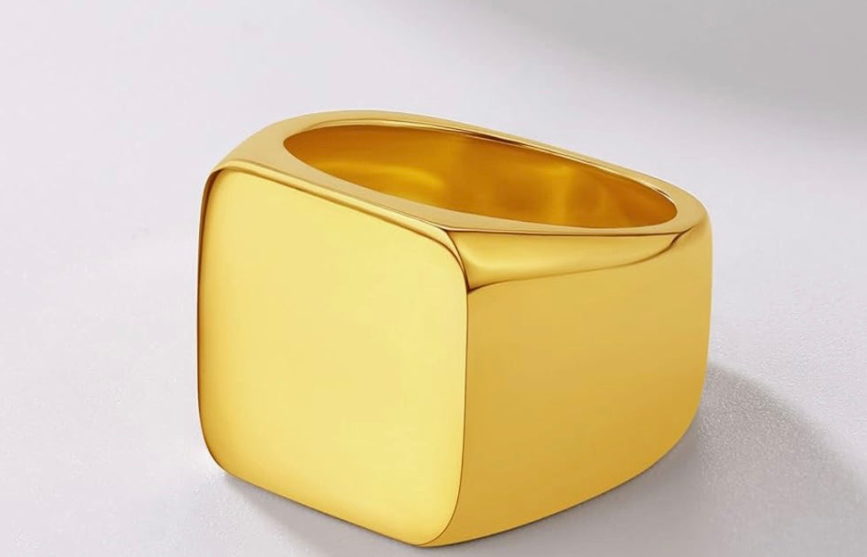 Chevalière homme acier inoxydable / plaqué or